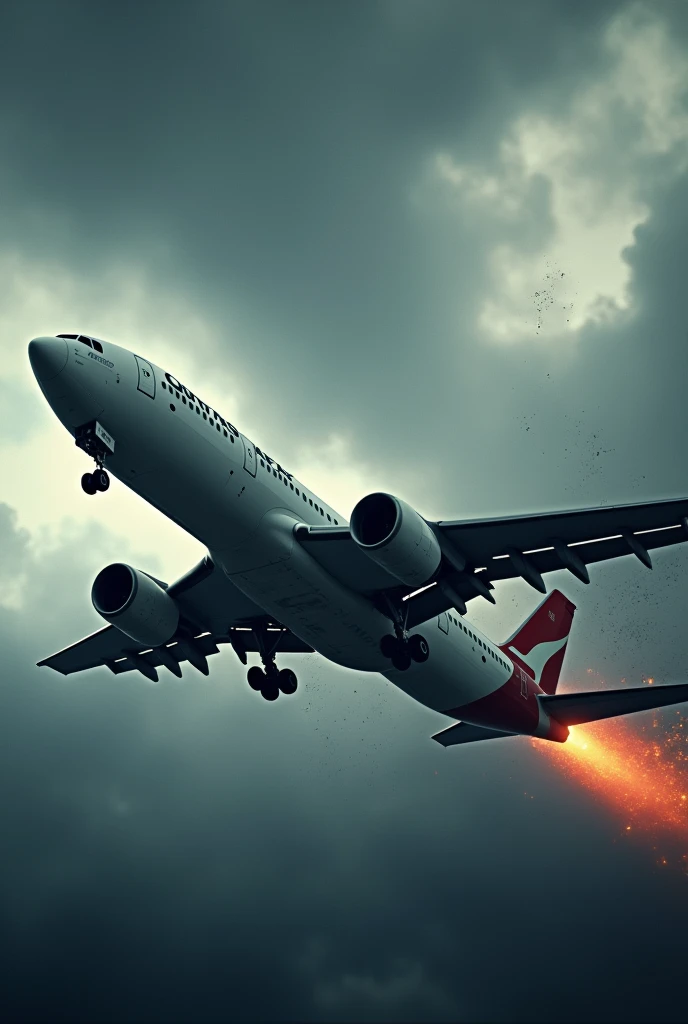 Image with commercial plane in the background with the name Iker Qantas crashing