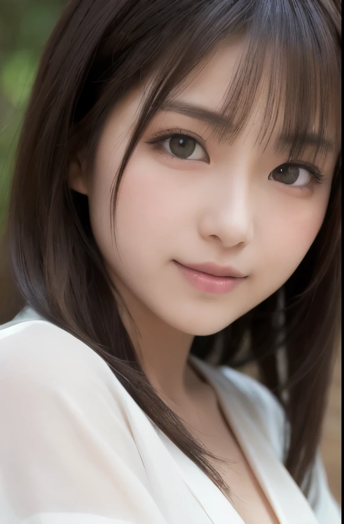 best quality, face focus, soft light, ultra high res, (photorealistic:1.4), RAW photo,(Seductive expression), (fair skin), (kawaii),
1 Japanese girl, solo, cute, smile, (pupil, lights in the eyes), detailed beautiful face, Medium-sized breasts,(high resolution detail of human skin texture),(long hair),(portrait), upper body, Japanese white kimono