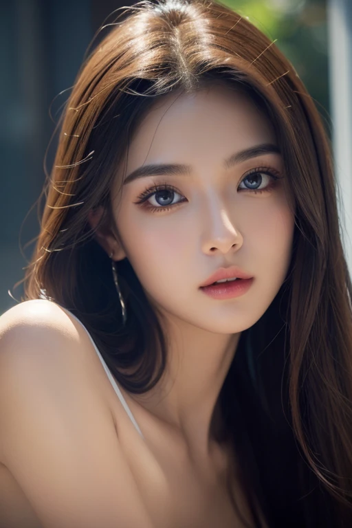 a gorgeous dreamgirl looking at viewer confidently, beautiful detailed eyes, beautiful detailed lips, extremely detailed eyes and face, long eyelashes, elegant woman, portrait, beautiful woman, soft lighting, cinematic, dramatic, photorealistic, 8k, highly detailed, intricate details, vibrant colors, warm color palette, masterpiece, award-winning, hyper realistic, volumetric lighting, 4k, ultra-detailed, stunning, captivating, hypnotic gaze, alluring, mesmerizing