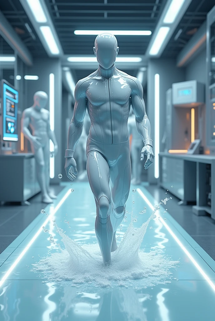 Hydrophobic and self-cleaning clothing being tested on 3D models within a simulation