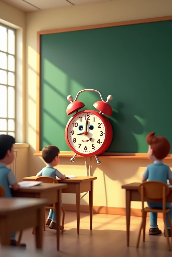 Animated image of a clock stuck on the classroom wall