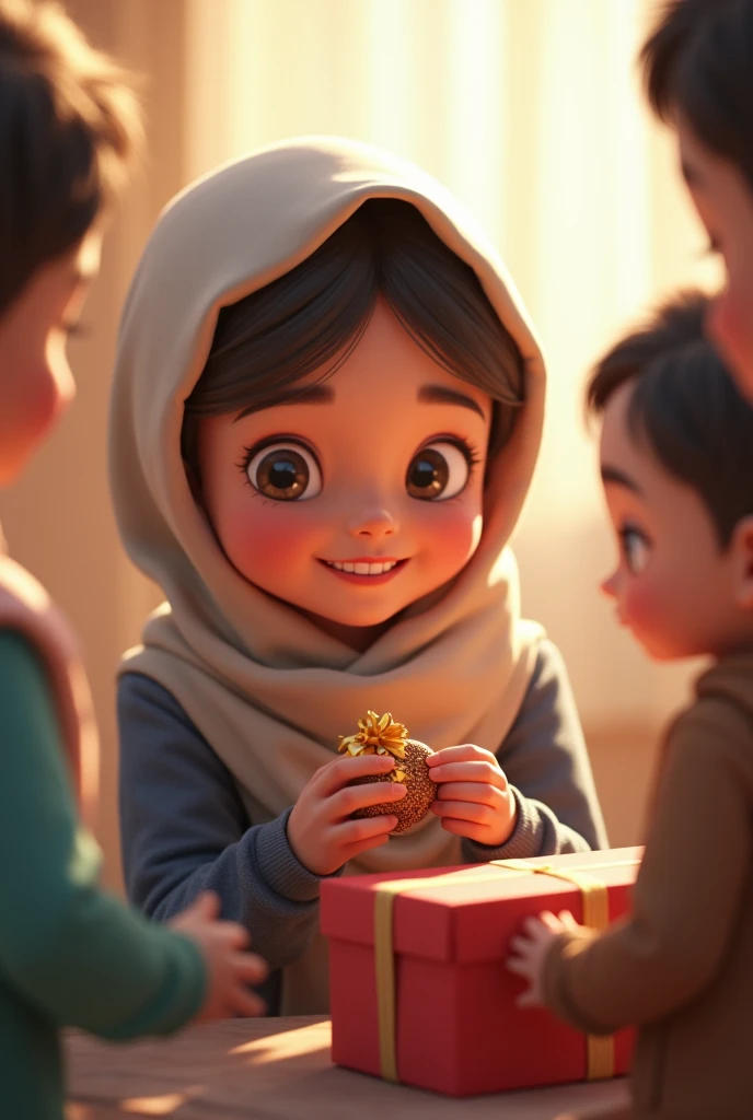 Islamic  donating toys to needy people. It should look realistic with clear background 