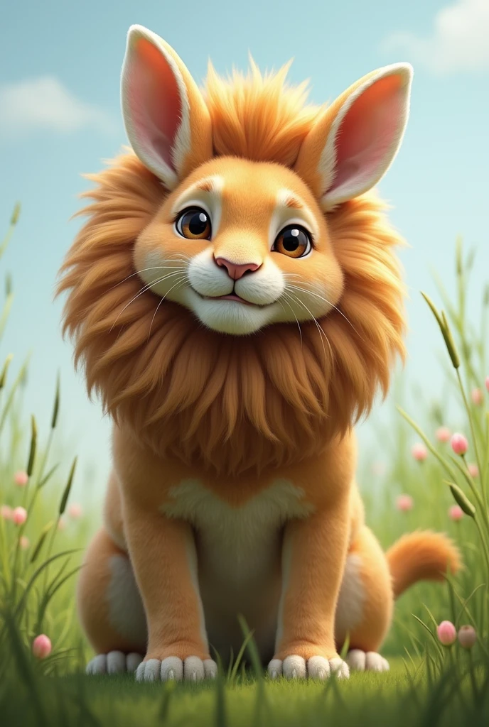 lion body, rabbit skin and face of rabbit with hair of lion