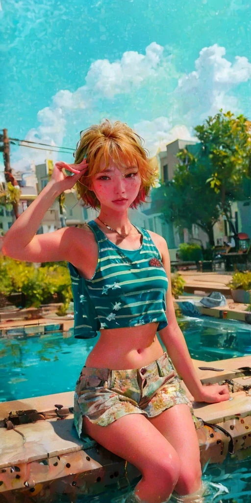 (masterpiece, best quality:1.2), 1girl, solo, asian, woman, freckles, black unederwear, skinny, ((full body))