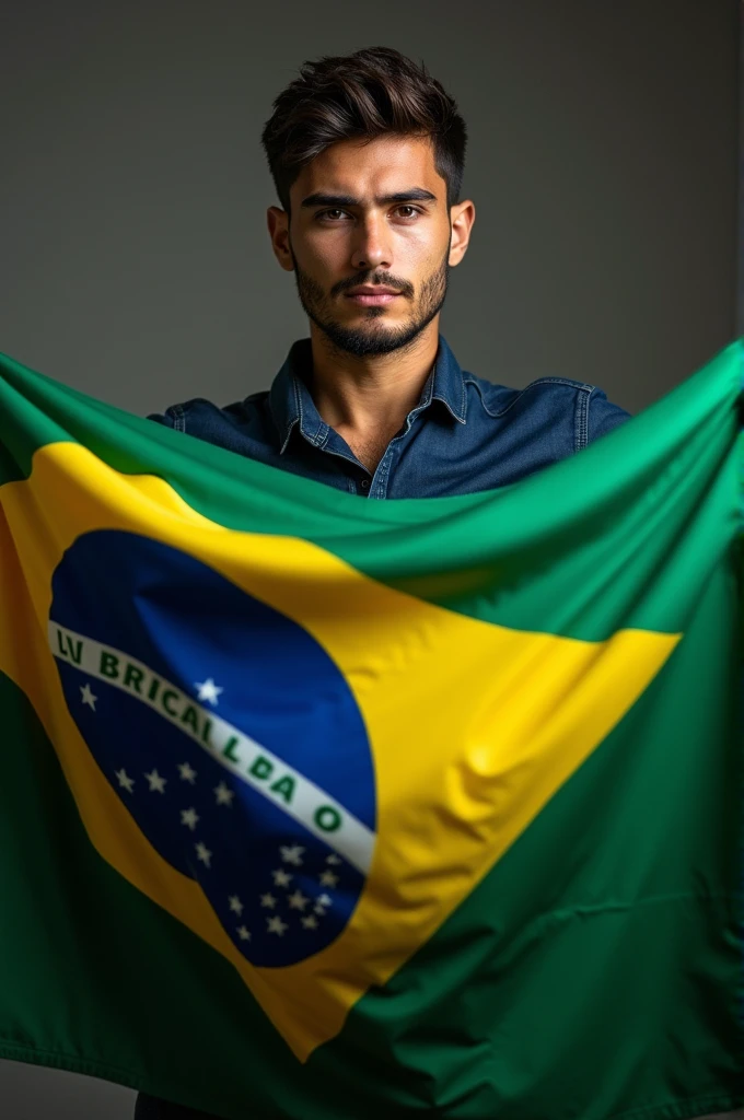 Jason holding Brazilian flag