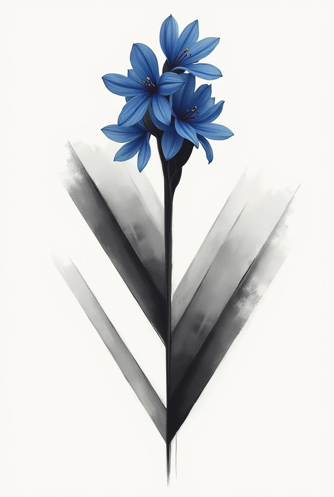 Create a minimalist tattoo design using charcoal technique of Apollo and blue hyacinth flower. Make it modern and geometric style