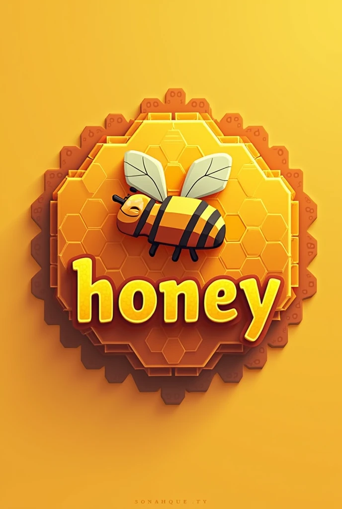 A bee emblem written "Honey'', with orange-yellow color minecraft theme