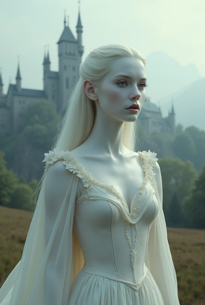 Elfa albina, blank eyes, white lips, Mature, medieval HD 4K