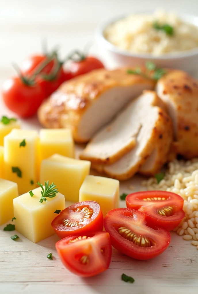 Foto of rice, potato, chicken, tomato