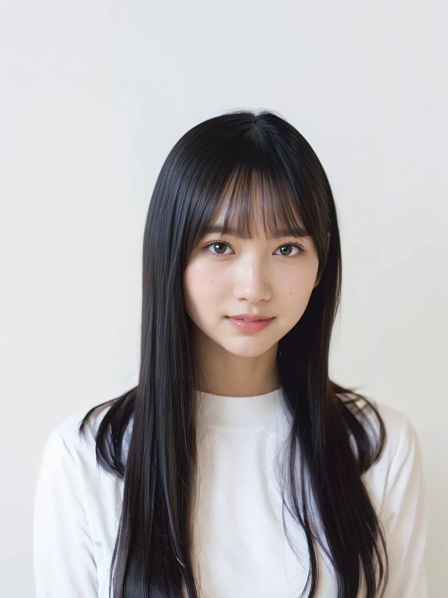 1girl, 25years old woman, (perfectly detailed face), Slim body, Small breasts, medium breasts, cute face, beautiful face, ((looking at viewer)), Simple Background, ((white background)), ((white wallpaper)), White skin, (bright lighting:1.2), perfect lighting, photorealistic, (bokeh), UHD, anatomically correct, highres, masterpiece