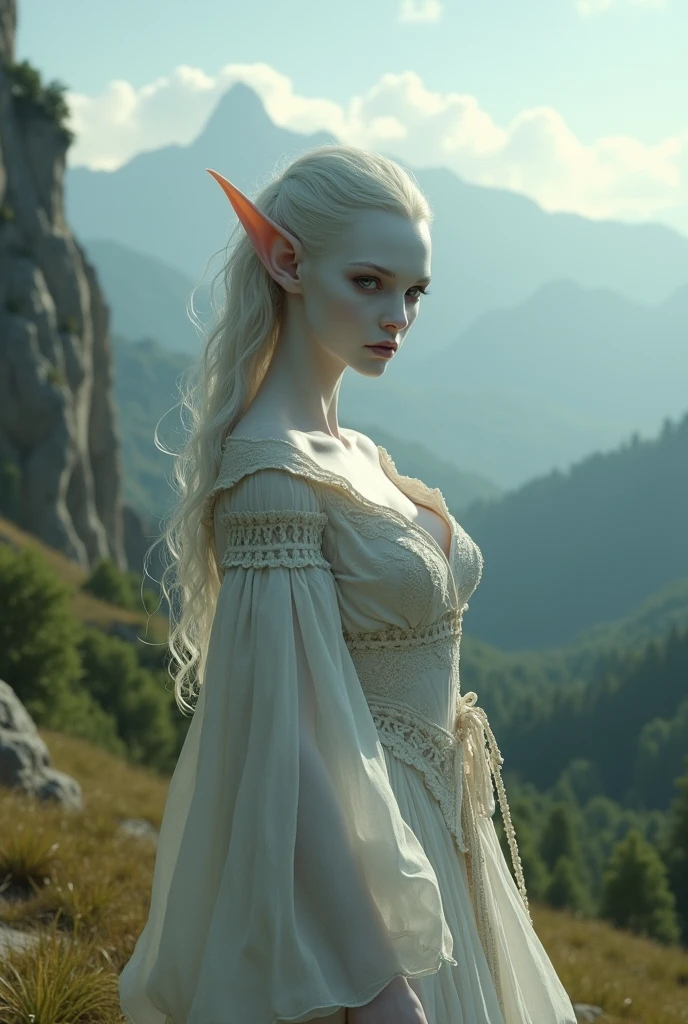 medieval, rpg, Elfa albina, blank eyes, white lips, Mature, HD 4K