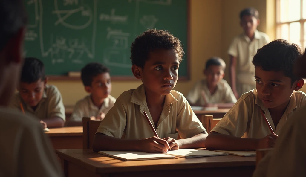Create a dalit child image sitting on floor in class while others sitting on bench and write a message on the image that is ALL EYES ON RESERVATION BUT IGNORE CASTISM ( background should be brighter