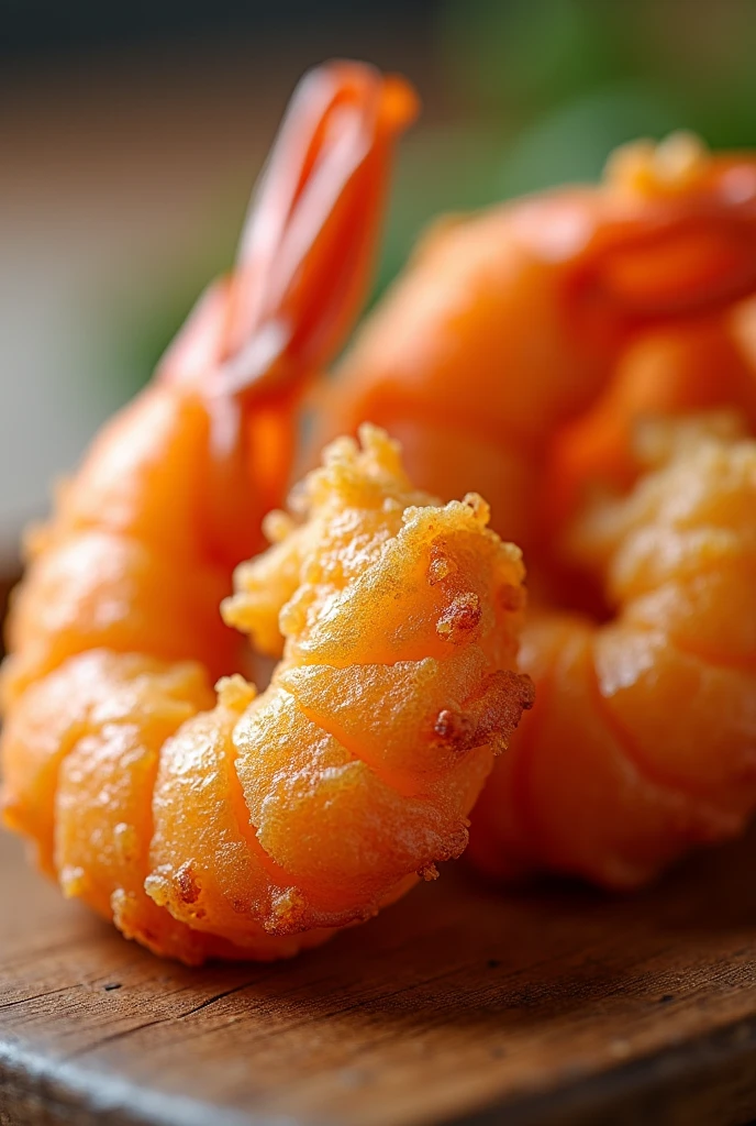 cfood advertisement poster, fried shrimp , high-end food photography, professional advertising, extreme close-up, shallow depth of field, f/1.8 aperture, Canon EF 100mm f/2.8L Macro IS USM lens, soft studio lighting, vibrant colors, mouth-watering texture, 8k resolution, photorealistic, award-winning food styling