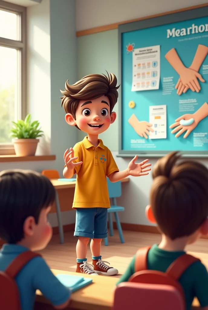 "Alex shares what he has learned. He teaches his classmates how to wash their hands properly and the importance of vaccinations.."