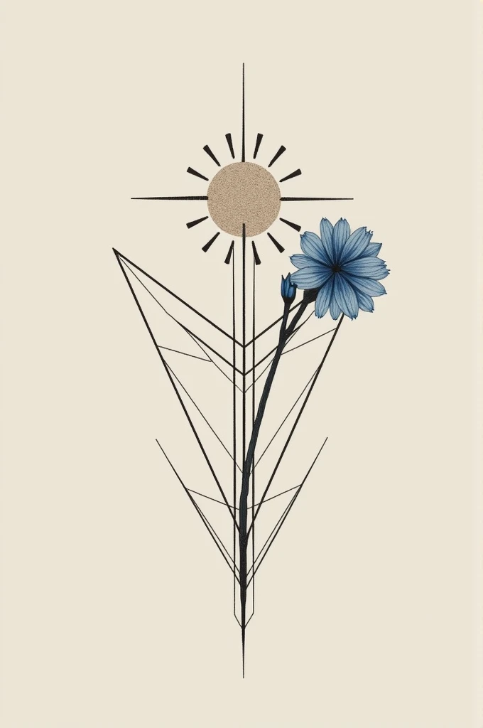 Create a geometric design for a minimalist tattoo of Apollo and a blue Hyacinth flower