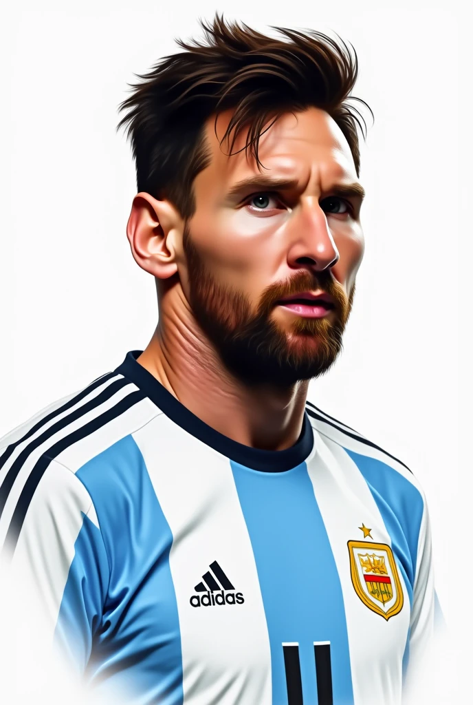 Drawing of Messi's face dressed in the Argentine team on a white background