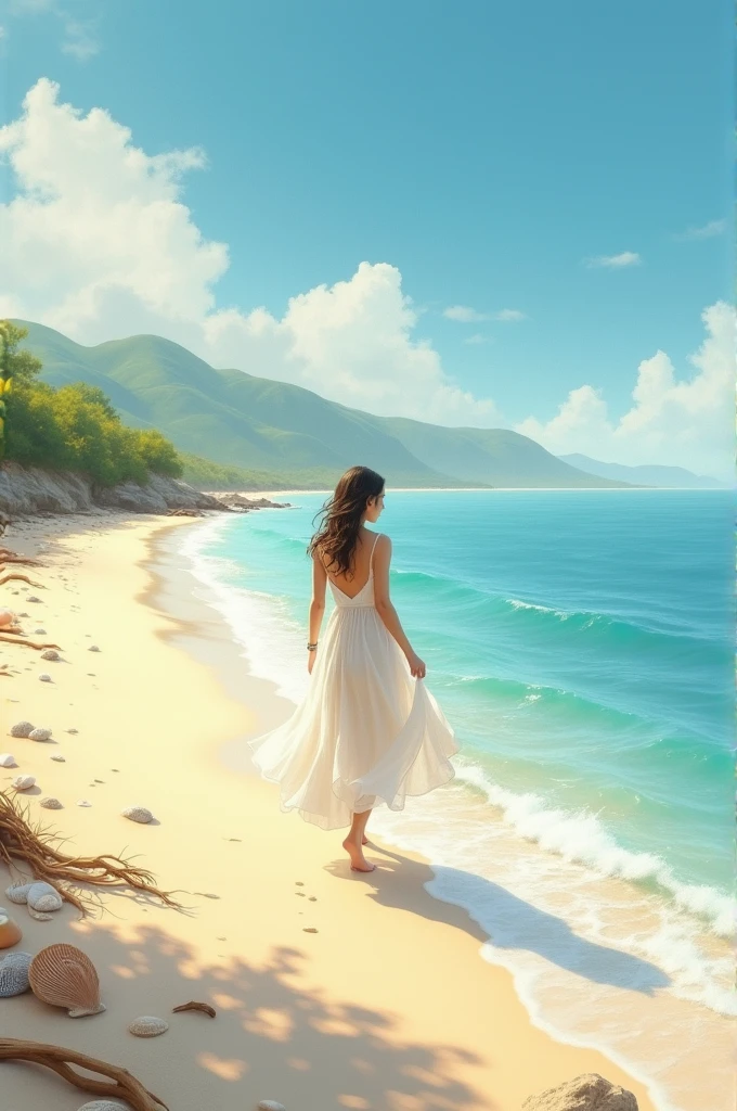 Woman walking on the beach