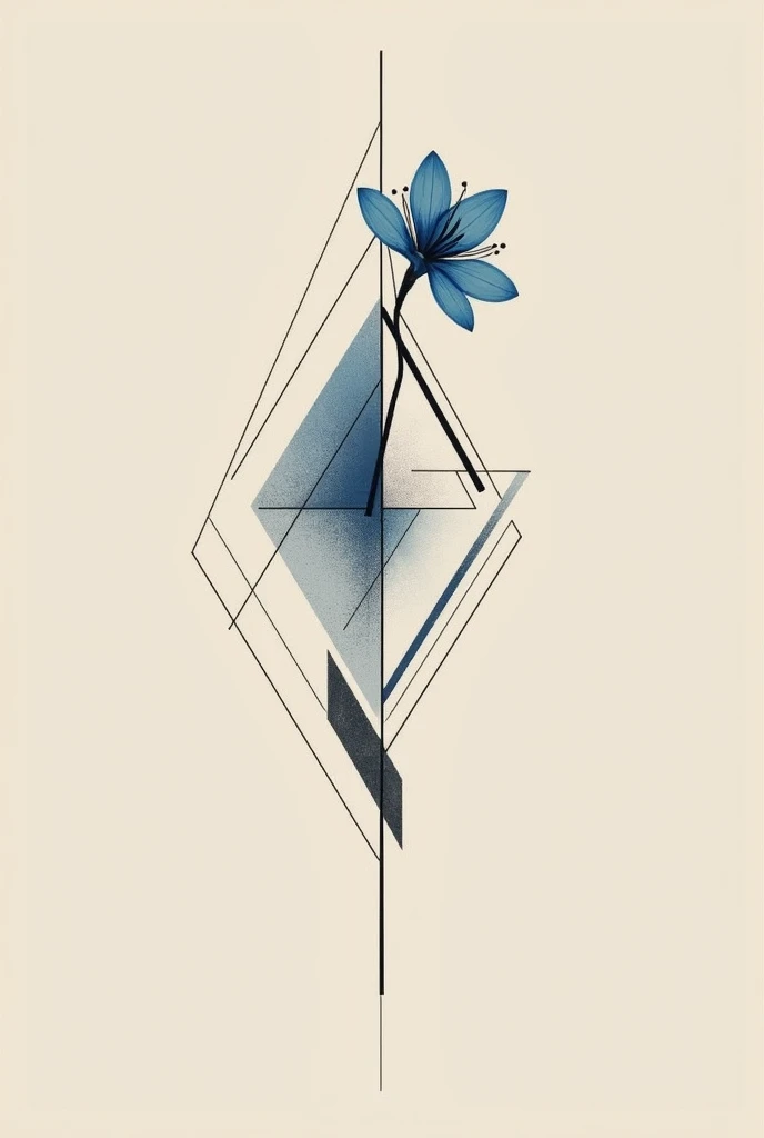 Create a geometric design for a minimalist tattoo of Apollo and a blue Hyacinth flower