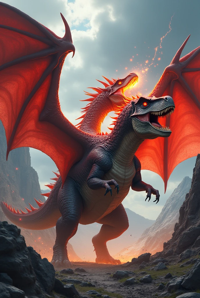 dinasour and red dragon fight scene