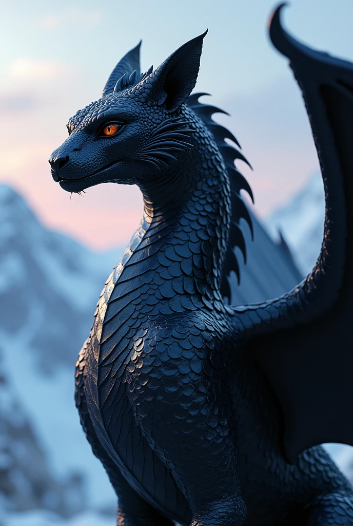Black dragon with snow leopard ears