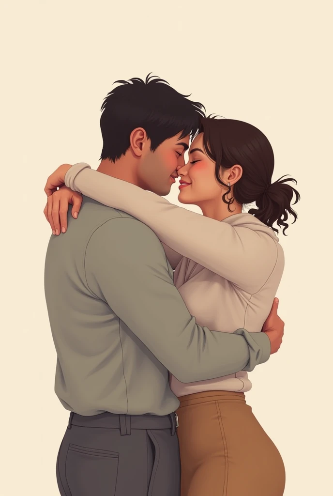 Amazing portrait of a sexy woman who is a MILF and a neighbour with her black hair in a bun wearing a saree kissing and making out passionately with her male neighbour on her bed in an intimate setting