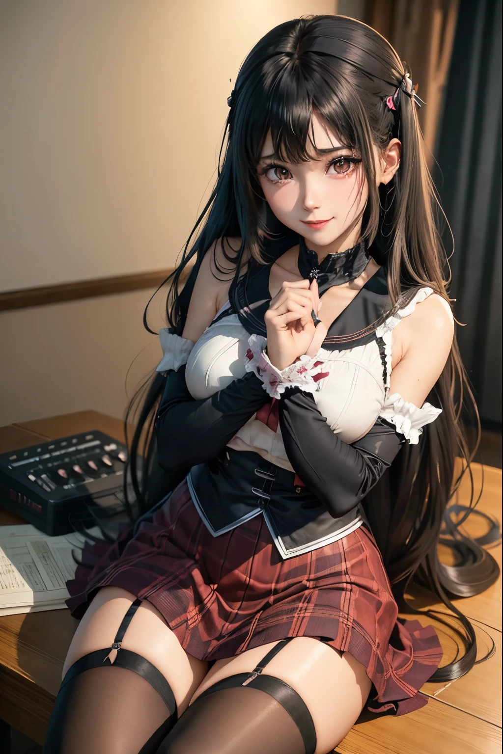 high school girlブレザー、high school girl、Red checked skirt、JK Style、Jacket、smile、garter、Knee socks、Panty stocking、Otherworldly beauty、Really cute、boredom、Extraordinary beauty、Dark black eyeshadow、sorrow、Good skin radiance、Long Hair Straight Hair、Dark Gothic Makeup、暗いsmile、Beautiful woman、Stained Glass Background、On the table、Highest quality、5 reference books、Sweat glistens on my chest、Sweat glistens on my face、Thigh sweat、sweating、Black frill East size Regular size、Dark pink hair、2、Sweat on your thighs、Sweat a lot and become sticky。、My thighs are sticky and shiny、Sweating on thighs and chest、Small breasts、Slightly slim、Sweating all over the body、Ah, I play the synthesizer.、sit and play an instrument、Thin legs、Two people、Lesbian couple、hug、私の女友達はReally cute顔をしている、My female friend has a very beautiful face.、Do lesbian play、Super straight hair、Extremely fair skin、Play the synthesizer、Sexy expression、Sitting in front of a synthesizer instrument、The expression of someone who is trying to hold back from masturbating、Panting expression、Ecstatic expression、Working with synthesizers、