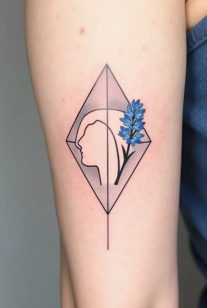 Create a geometric design for a minimalist tattoo of Apollo and a blue Hyacinth flower