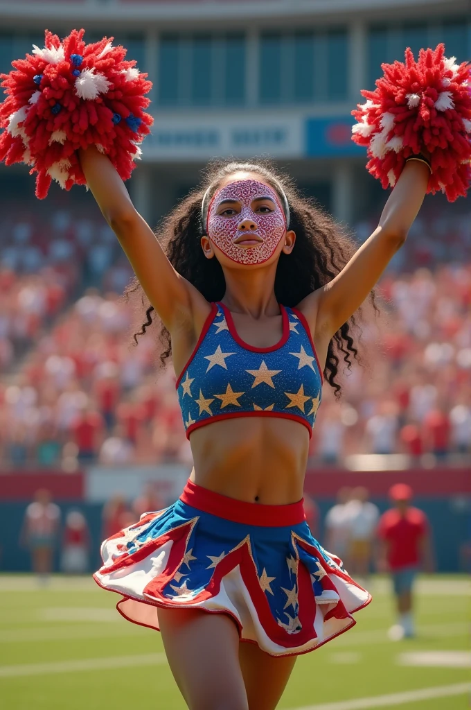 Make an American-style cheerleader with a flimsy Indian-style mask cloth