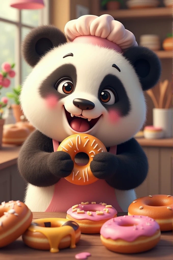 A panda bear promoting donuts 