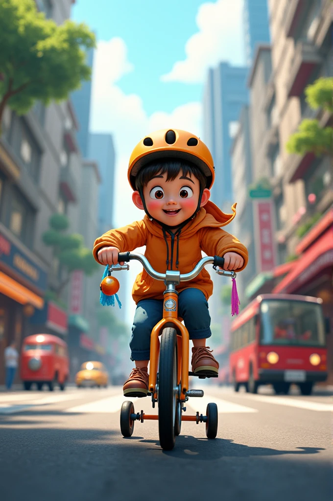 A ??? riding a bike on the busy public road
