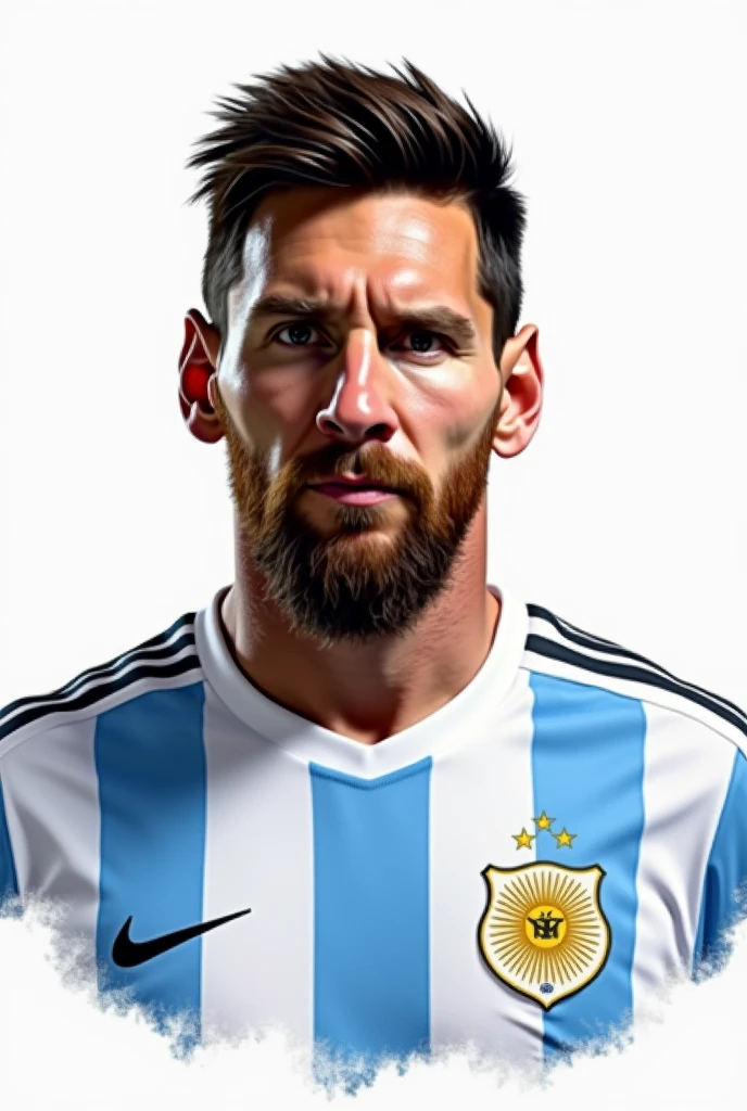 Simple drawing of Messi's face from the front dressed in the Argentine team on a white background