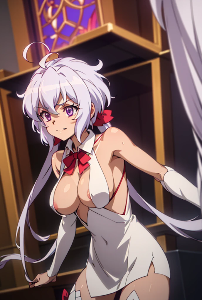 ((masterpiece)), ((Best quality)), (high resolution), (illustration), (an extremely delicate and beautiful), (ultra detailed beautiful face and eyes), nsfw, 1girl, leaning forward, YukineChris, long hair, purple eyes, twintails, low twintails, ahoge, large breasts, fishnet pantyhose, red a bow tie, volumetric lightning, detailed skin texture, detailed, volumetric shadow, anime screencap,Highest quality, Sorceress, ancient babylonian nobility, ((tan skin:1.2)), (brown skin color),Long hair, twin braids, hair ornament, wine colored hair, smile, Below average size breasts, bare shoulders, (underboob:0 Raise your legs vertically、Ready your gun?、腕を前方に伸ばして谷間強調
M字Leg spread、between legs、Groin、Tentaclesに体を絡まれる、Leg spread、Spread your legs、Ecstatic expression、Tentacles、Bondage 8K, masterpiece, Best_quality, high_resolution, ultra_details, detailed, 1girl, 独奏, looking_at_viewer, upper_body, indoors, braid, blurry, bangs, white_hair, blurry_background, collared_shirt, church, hair_ribbon, hair_between_eyes, sidelocks, depth_of_field, light_particles, window, french_braid, Alphonse Mucha Style, sharp focus, perfect hands, perfect face, perfect eyes, perfect light, dynamic light, natural light, Masterpiece, Best quality, red dress、Yukine Chris、Symphogear