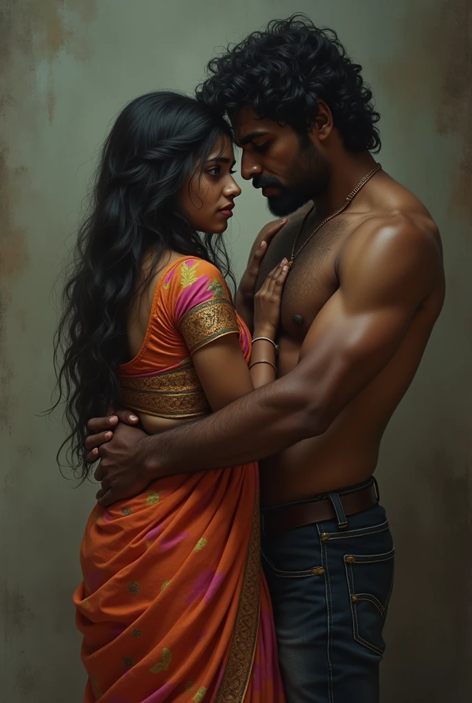 cute indian girl in saree and Crying face and Left side right side man's bad touching