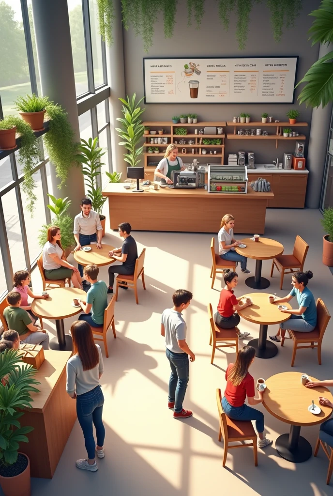 Reducing Wait Times in a Coffee Shop a coffee shop that often has customers waiting in line for long periods of time. tables, Chairs
