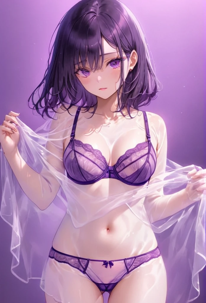 Purple see-through panties and bra