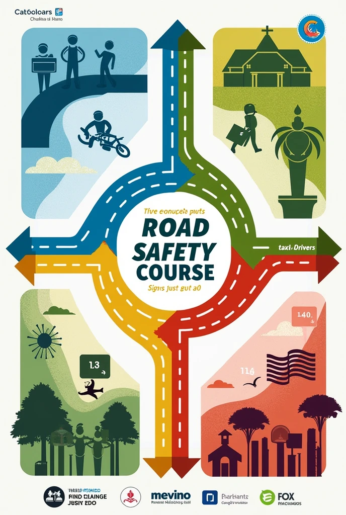 Generate a flyer inviting people to sign up for a road safety course Imagine a flyer divided into four quadrants. Each quadrant has an icon that represents the students, merchants, taxi drivers, y mototaxi drivers. Use bright colors (like blue for students, verde para merchants, amarillo para taxi drivers, y rojo para mototaxi drivers) that correspond to each group. In each section, Use simple graphics like arrows and paths to guide the eye toward the signup message. Transform the way you move! Have you ever wondered how you could contribute to safer and more efficient mobility in our city?? Now you have the opportunity to be part of the change. We invite you to sign up for our Road Mobility workshop, where you will not only learn to protect yourself and others on the roads, but you will also discover how a small change in your behavior can have a big impact on our community.. Why attend?? Raise your knowledge: Learn the rules that will make you a more conscious and responsible road user. Protect your life and that of others: Learn techniques to prevent accidents and manage risky situations. Be an example in your community: Become a benchmark for good mobility and contribute to a safer road environment. Don&#39;t miss this opportunity! Sign up today and join those who are making a difference!! The image must contain real images that relate to the municipality of Chachawi in the department of Nariño in Colombia  
