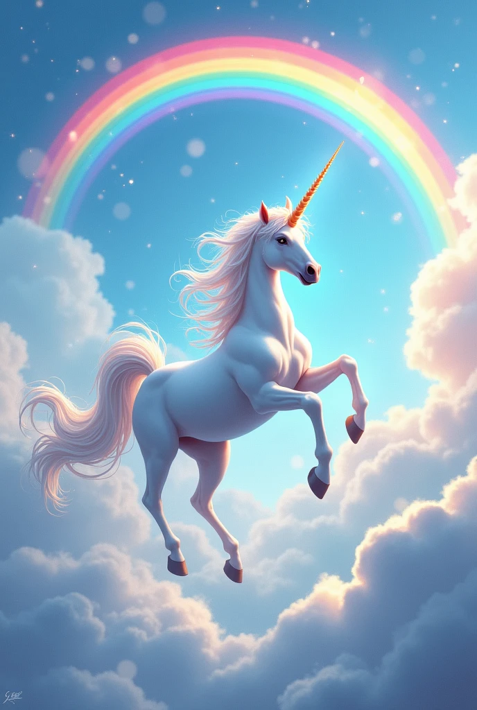 Unicorn with white cloud and rainbow 