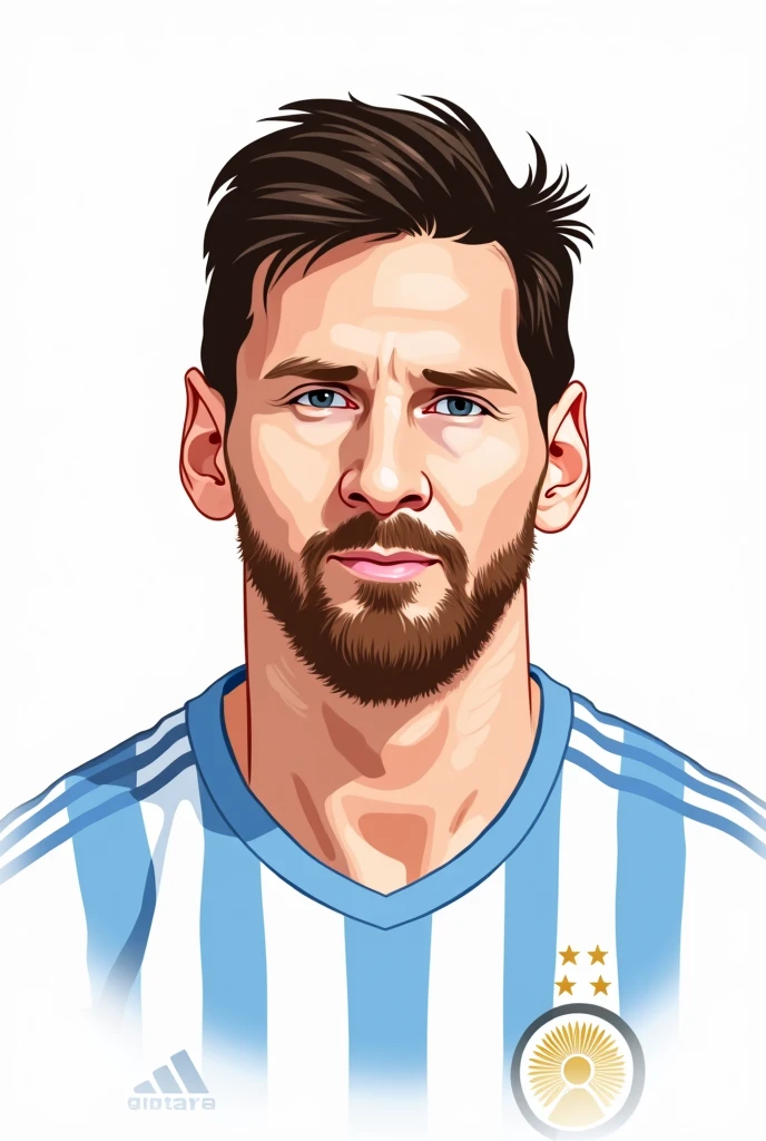 Simple coloring drawing of Messi&#39;s face from the front dressed in the Argentina team on a white background 
