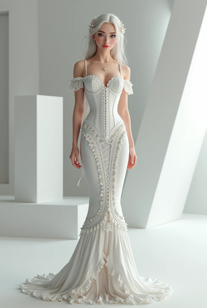 Kyli jenn wearing a white corset dress,3d chart