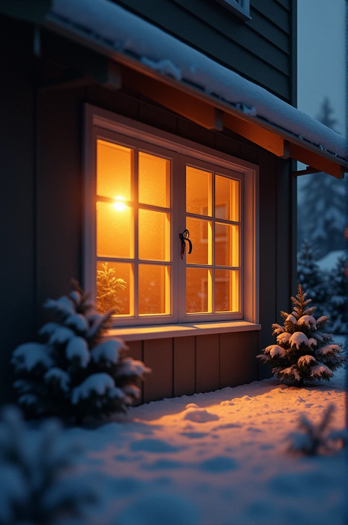 A warm, inviting light emanates from the windows.