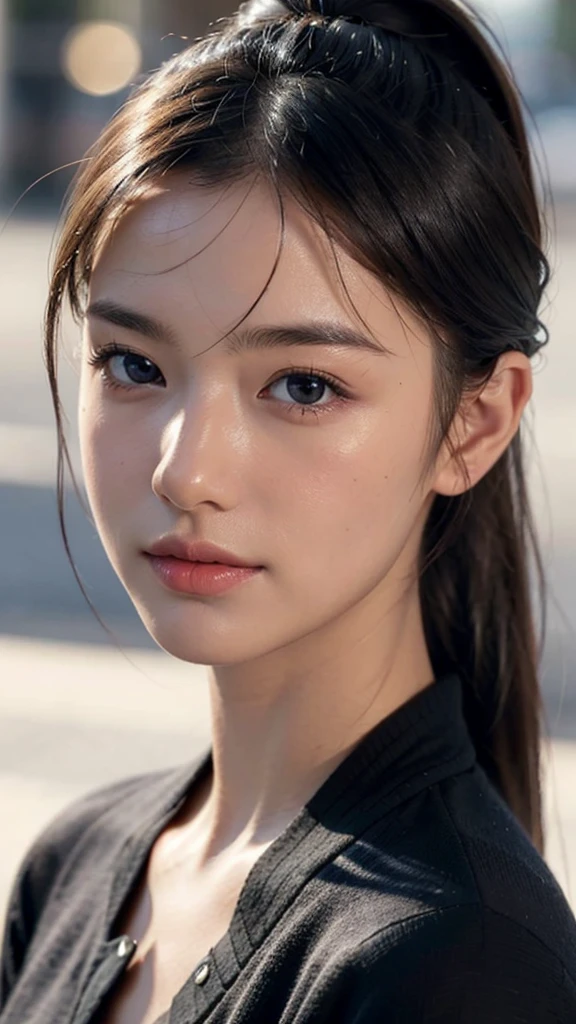 One woman,fully body photo,masutepiece, The highest image quality, High quality, the background is clear,Beautiful woman, Japanese, Detailed, Detailed eyes, Detailed skin, Beautiful skin, 超hight resolution, (reality: 1.4),Very beautiful woman, Slightly younger face, Beautiful skin, slender, (Ultra photo realsisim), (hight resolution), (8K), (Very detailed) (beautifully detailed eyes), (super detailed), (Detailed face), view the viewer, Fine details, Detailed face, Staring straight ahead, Staring straight ahead, photos realistic, Bright lighting, Professional Lighting, Black hair,poneyTail,a baby face,sixteen years old,Hairstyle is ponytail,long ponytail hairstyle,slight smile,neat and tidy clothing,European Streets,Autumn Clothing,Plaid Clothing,