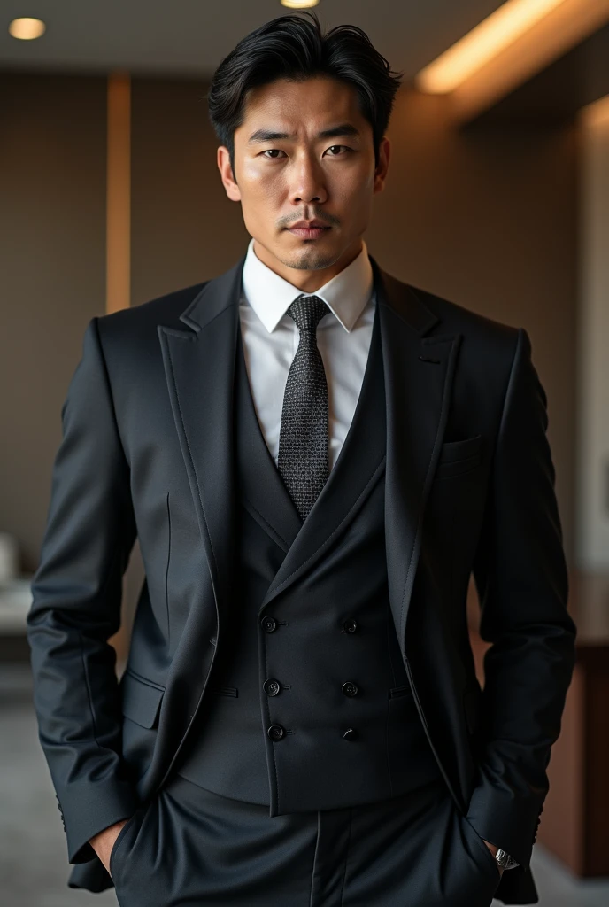 good looking, rich, And a tough-looking Korean man in a suit