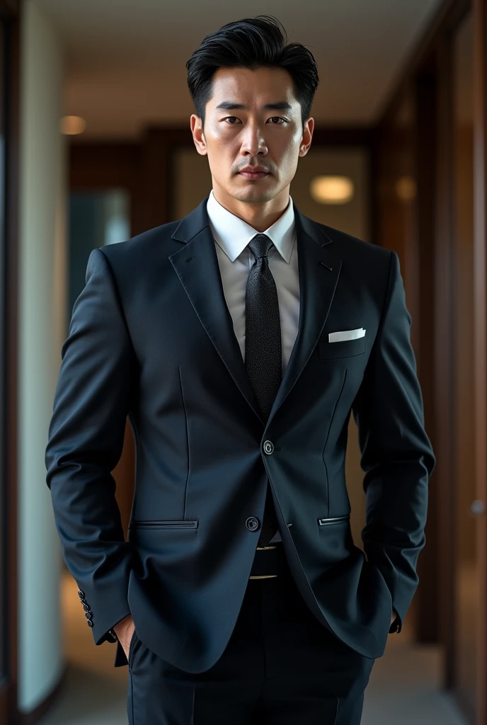 good looking, rich, And a tough-looking Korean man in a suit 