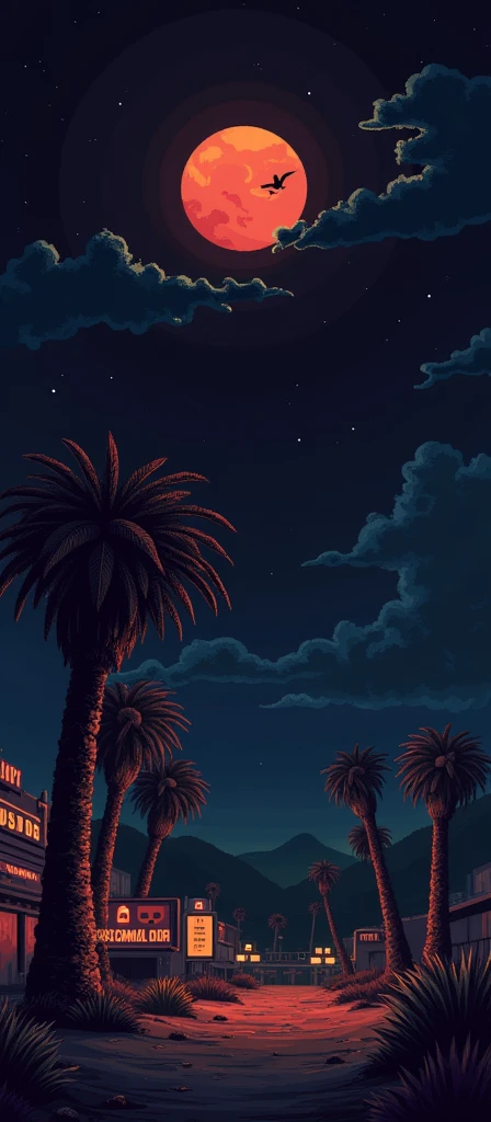 pixel art, 8 bits, Fallout New Vegas, mojave, casino New Vegas de fondoo, at night, casino background illumination, postapocaliptico, postnuclear, desert