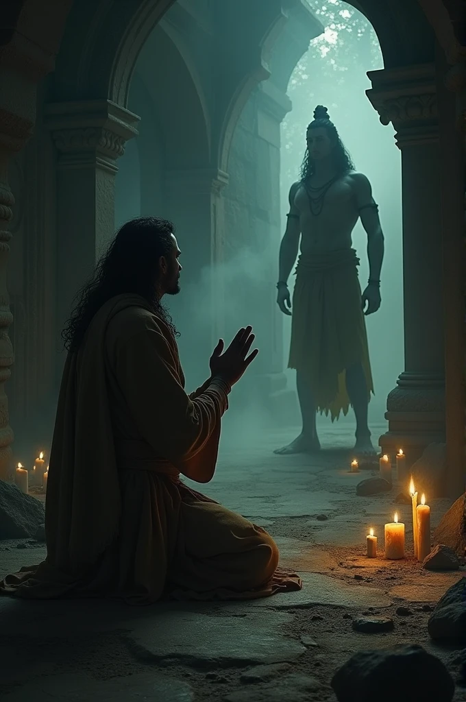 A man from back worshiping lord shiva in darkness