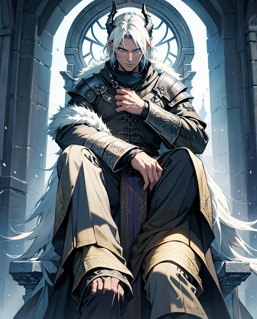 Please create a HD cover for my novel with a domineering man sitting on a throne，This is its introduction：Winter is coming，The fate of Skyrim hangs by a thread。The Thalmor&#39;s cavalry tramples this ancient land，The shadow of the dragon looms over the world。And he，Relos，A humble bastard，But holds the power to change everything - the blood of the Dragonborn。 　　But it&#39;s not salvation he desires，But conquer。He will pave a bloody road to the pinnacle of power with iron, blood and fire，Stepping on the corpses of enemies，Ascend the  and cold throne。