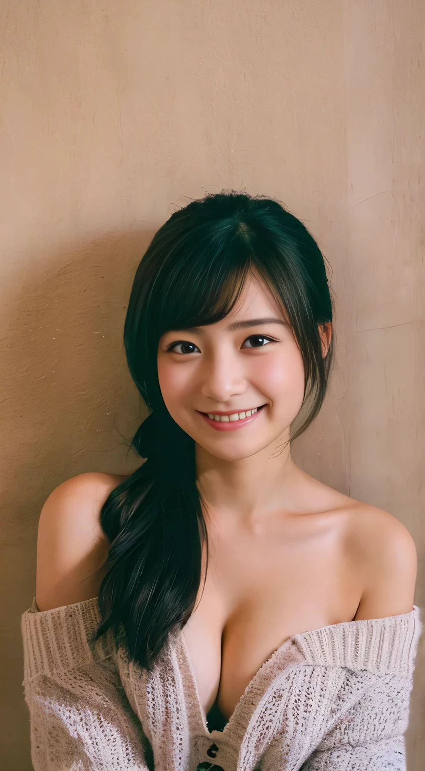 masterpiece,best quality,(Japanese girl),((Beautiful girl)),cleavage,(off shoulder:1.2),(perfect body beauty:1.2),(shy smile),From above