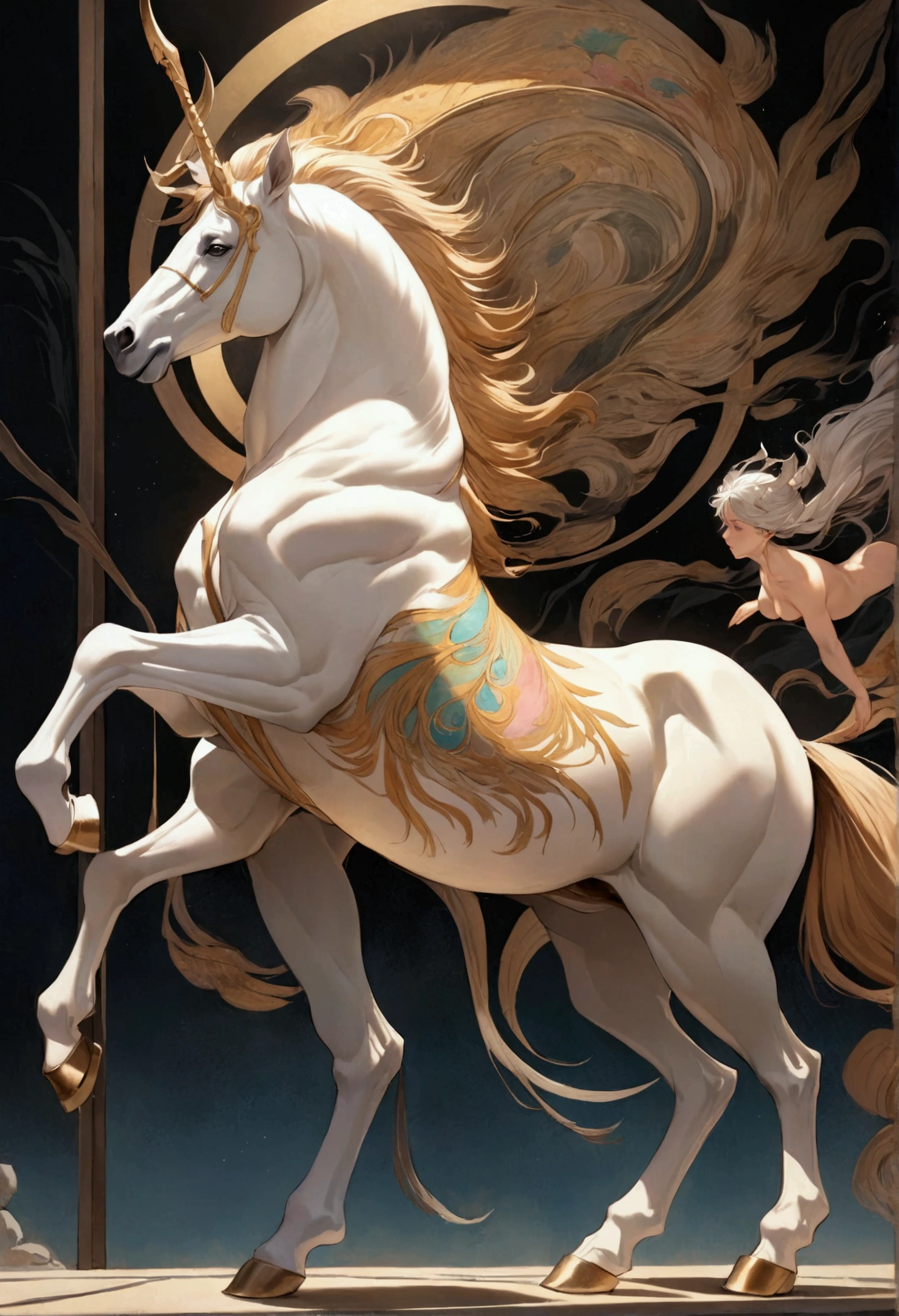 in greek mythology,Chiron is considered the smartest、The wisest centaur。He is different from other savage and rough centaurs,But a learned man、empathic sage。full body view,fantasy anime characters,pastel painting,Colorful,Delicate brushwork,Japanese art,dynamic art,( perfect anatomy )masterpiece, best quality, Ultra-high resolution, (Very detailed),
