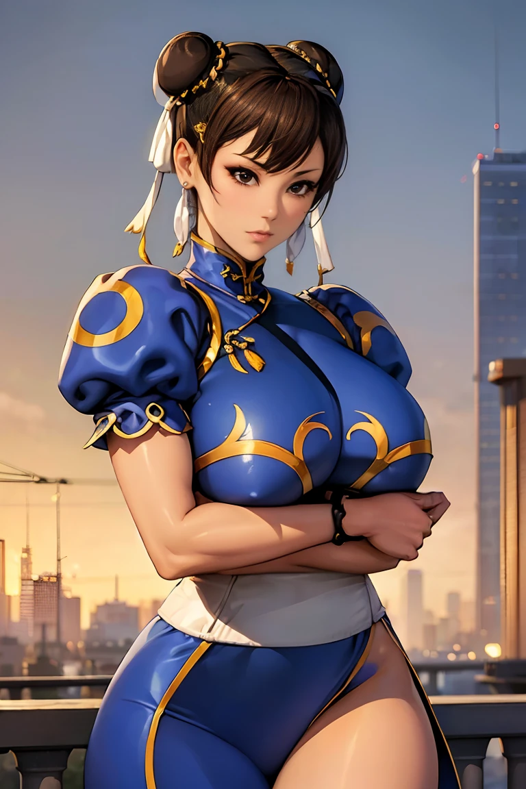 ((A woman modeled after the character Chun-Li)), , Medium Hips, Bright Eyes, Very flashy,Huge breasts, Puffy nipples, tight, ((ultra Realist)), TM Ninja White, icon, cores Vibrants, Vector Style, Digital Art, 4K, Intricate details, charm, Professionally done, Beautiful vector illustration, 12k resolution, ..3d, Detailed description of all characters, ((Very detailed)), ((Vibrant)),((super high quality)), ((Hyperrealism)), ((Photorealism)), [Octane Rendering] , In the city, Lots of cars (Realist), Very detailed, SF2CL,Oda Non style,
