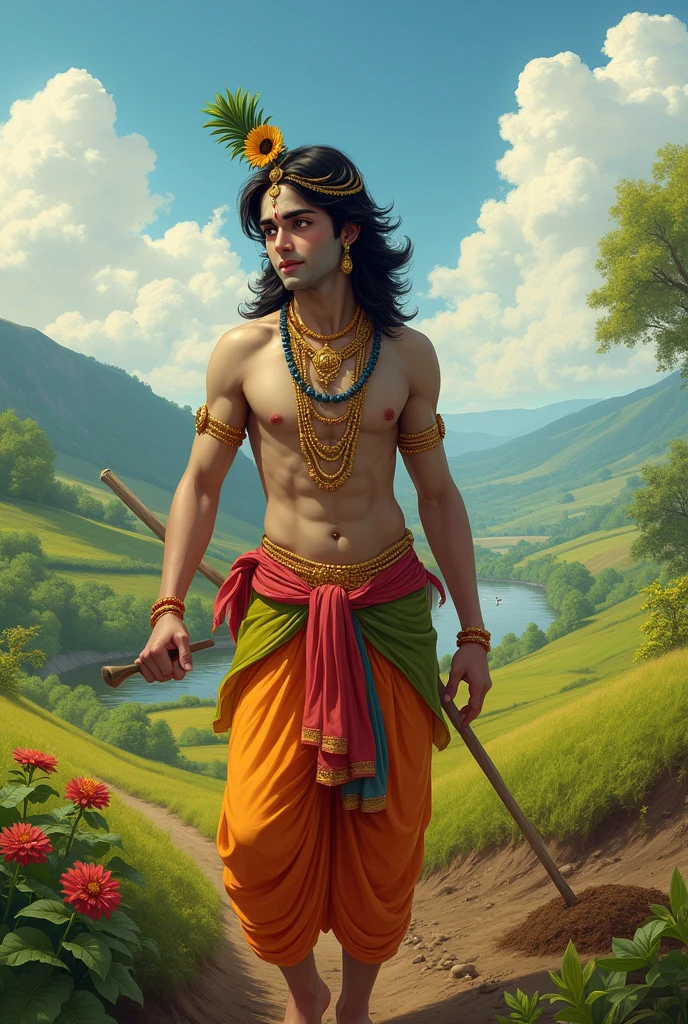 Krishna is farming